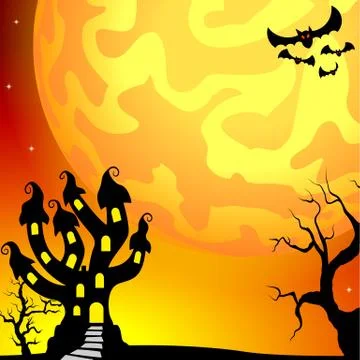 Haunted castle in a full moon night Stock Illustration