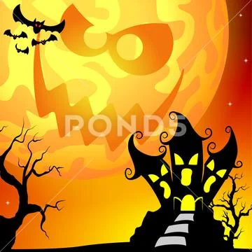 Haunted castle in a full moon night Stock Illustration