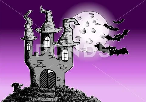 Haunted castle in a full moon night Stock Illustration