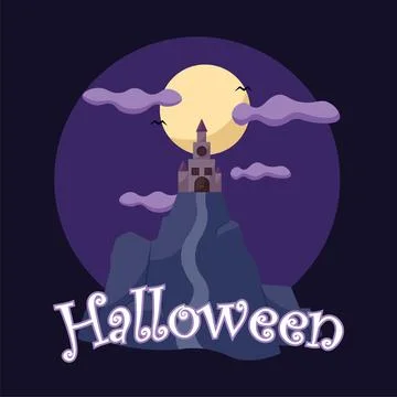 Haunted castle on hilltop. Vector Stock Illustration