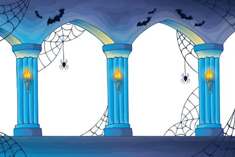 Haunted castle interior columns - illustration. 스톡 일러스트