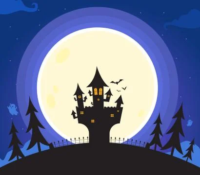 Haunted castle at night. Isolated Vector Stock Illustration