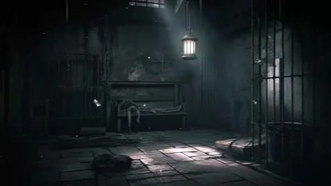 Haunted castle prison cell and dungeon. Creepy and abandoned interior with .. Stock Footage 238920718