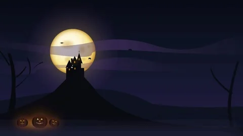 Haunted castle silhouette against a full moon night sky. 4K Video stock 342781763