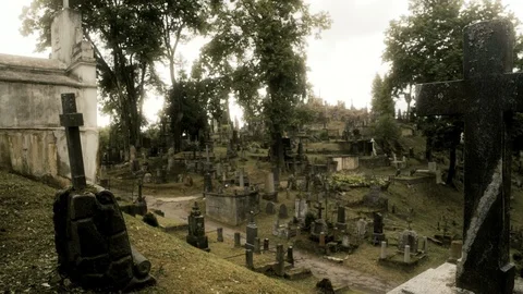 Haunted Cemetery on the Hill Stock Footage 94408488