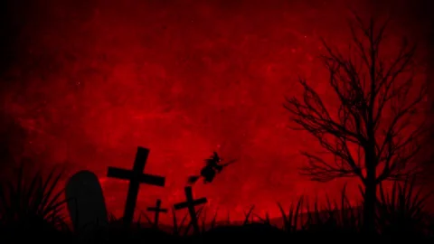 Haunted Cemetry with Twisted Trees Crosses Vídeos de archivo 317011971