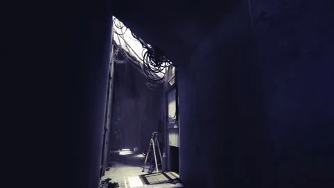 Haunted corridor setting featuring lighting and gritty textures Video stock 335594986