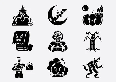 Haunted ghosts glyph icon set Stock Illustration