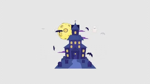 Haunted gothic mansion with ghosts and graveyard cartoon animation Видео 347367405