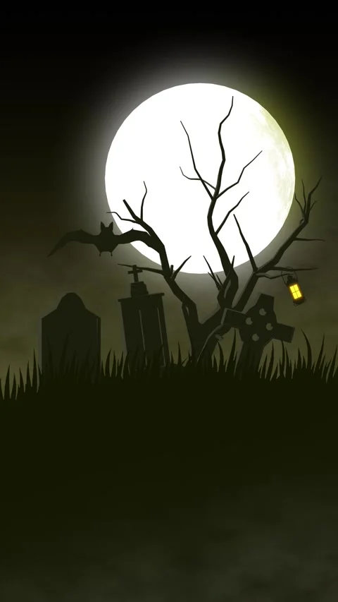 Haunted Graveyard Under Full Moon with Creepy Trees Vidéo 343625175