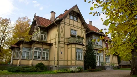 Haunted House. 100 Year Old German Style Building. Entrance. Autumn. Video stock 297492553