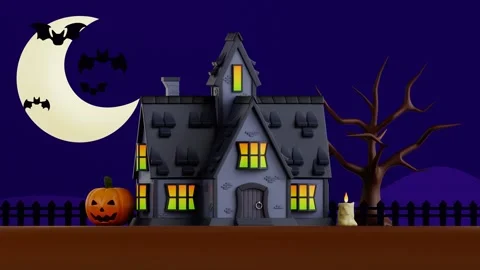 Haunted House 3D Animation Stock Footage 345456593