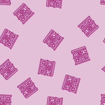 Haunted house autumn line vector seamless pattern Stock Illustration