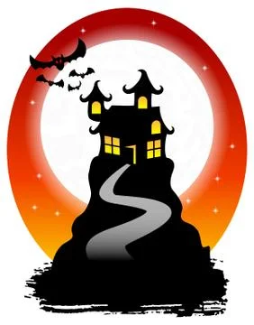 Haunted house with bats Stock Illustration