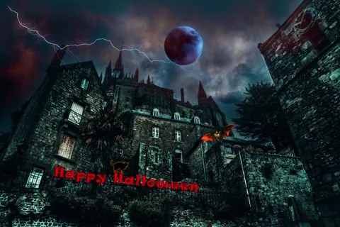 Haunted House with Blue Moon Stock Footage 159901330