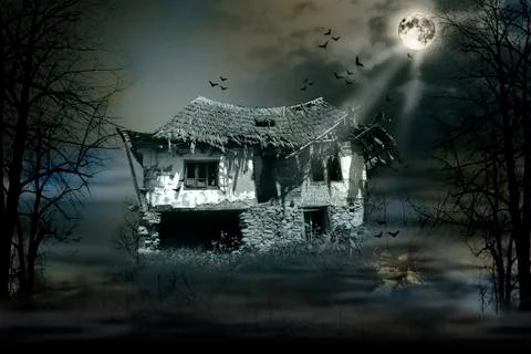 Haunted house with dark scary horror atmosphere Stock Photos