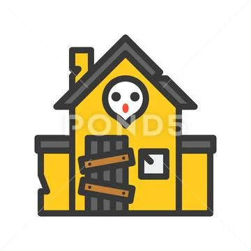 Haunted house, filled outline style editable stroke Stock Illustration