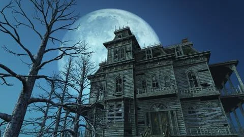 Haunted House - Full Moon Stock Illustration