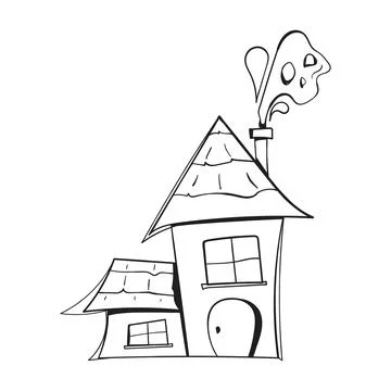 Haunted House Ghost Smoke Line Art Coloring Page Vector Stock Illustration