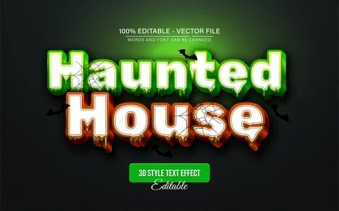 Haunted house glowing text effect editable Stock Illustration