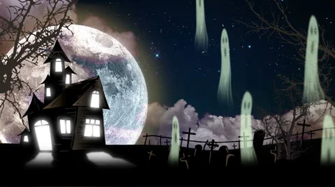 Haunted House with Halloween Ghosts Stock Footage