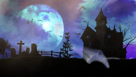 Haunted House Landscape Ghost Infestation 8K Loop Video stock 288401441