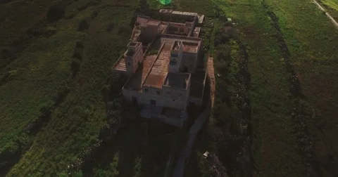 Haunted house in the middle of green fields Stock Footage 74056349
