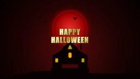Haunted House Silhouette Under Glowing Red Blood Moon Happy Halloween Video stock 346473246