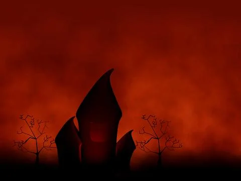 Haunted House with winter tree dark clouds background Illustrazione stock