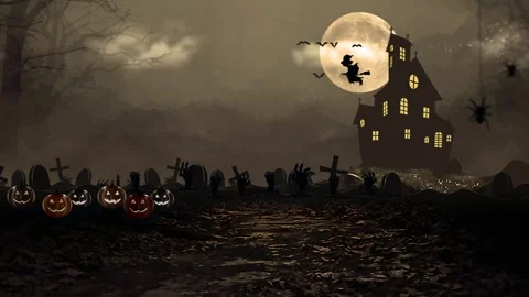 Haunted Mansion Under a Full Moon on Halloween Night. Stock Footage 317867151