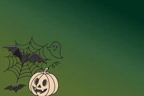 Haunted Marsh Dark Gradient with Cartoon Pumpkin and Bats Stock Illustration