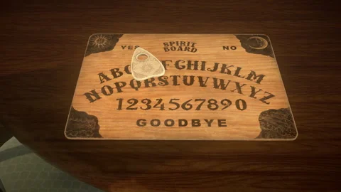 Haunted Ouij aBoard On A Table, Planchette Points To Yes, Isometric View Stock-Footage 347166925