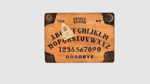 Haunted Ouija Board Planchette  Moving to Yes, Top Down View Animation Stock Footage 346136371