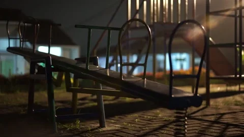 Haunted See Saw Moving Itself At Empty Kids Playground At Cold Night Stock Footage 204840426