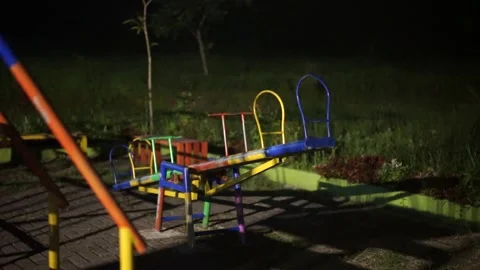 Haunted See Saw Moving Itself At Empty Kids Playground At Cold Night Stock Footage 204840476
