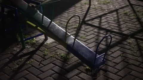Haunted See Saw Moving Itself At Empty Kids Playground At Cold Night Stock Footage 204840477