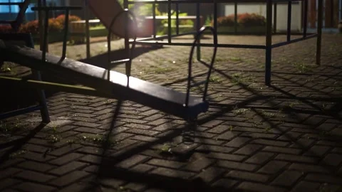 Haunted See Saw Moving Itself At Empty Kids Playground At Cold Night Stock Footage 204840479