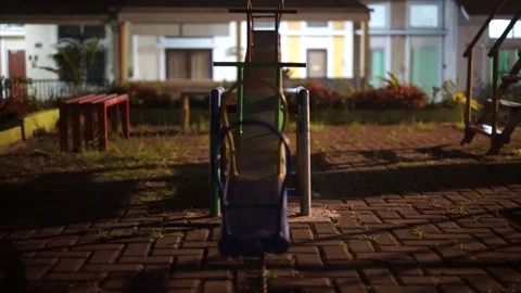 Haunted See Saw Moving Itself At Empty Kids Playground At Cold Night Stock Footage 204840601