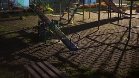 Haunted See Saw Moving Itself At Empty Kids Playground At Cold Night Stock Footage 204840629