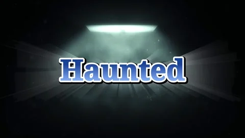 Haunted text overlay appearing under ethereal spotlight against dark moody Stock-Footage 343810591
