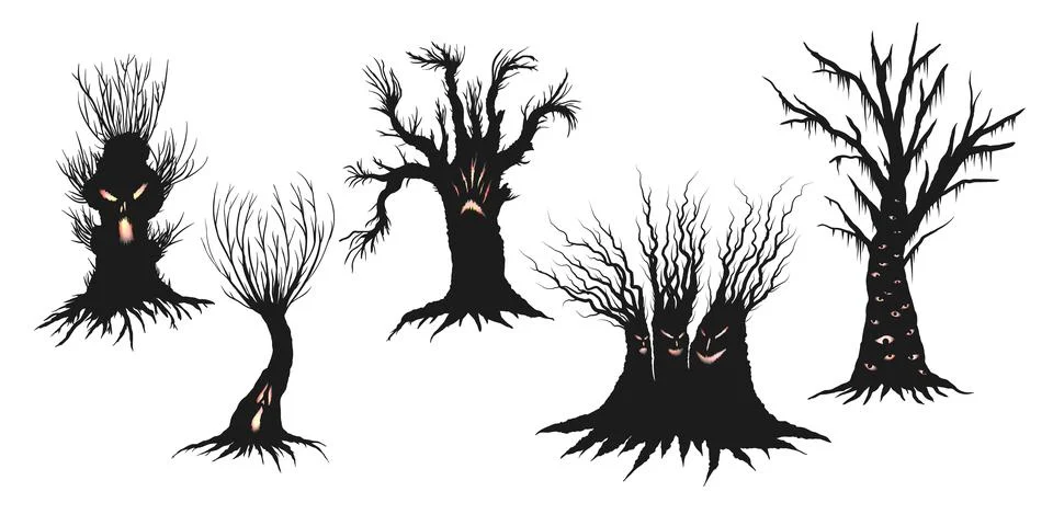 Haunted tree set Stock Illustration