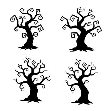 Haunted Trees Silhouette Set Elements for Halloween Decoration.Vector Illus.. Stock Illustration