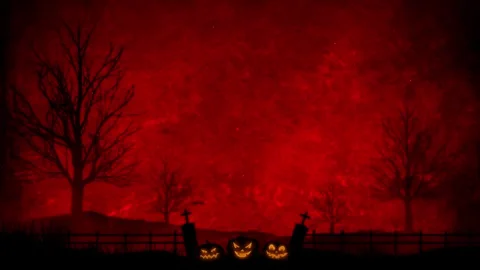 Haunting Graveyard and Glowing Jack-O-Lanterns Vídeos de archivo 317011977