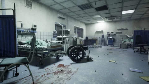 Haunting view of empty hospital room covered in disorder and shadows Stock Footage 341565280