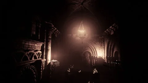 Hauntingly beautiful candle-lit gothic sanctuary Stock Footage 278179705