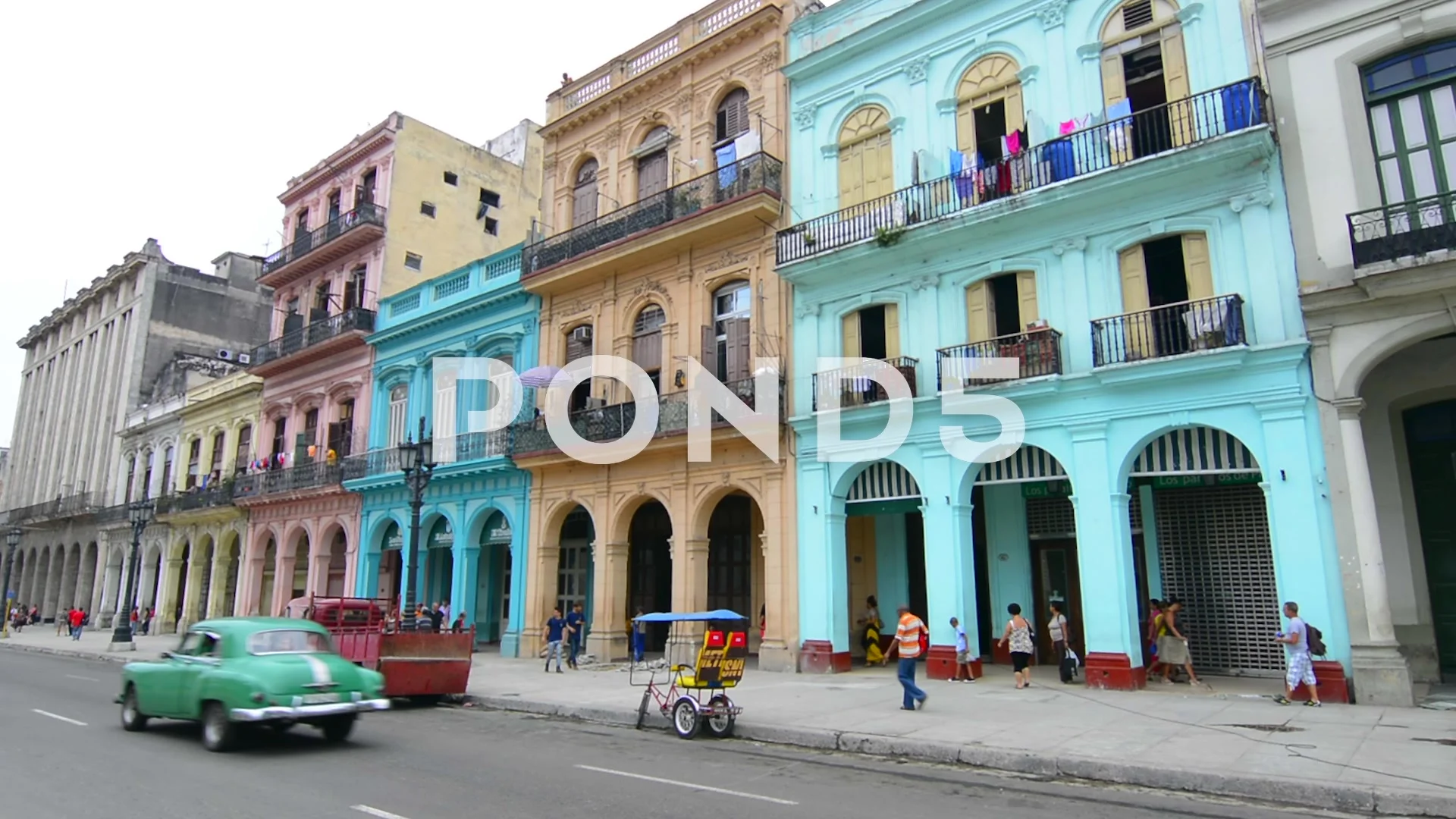 Hava Cuba main street at Capital with old colorful buildings and traffic  Haba, image size:1920x1080