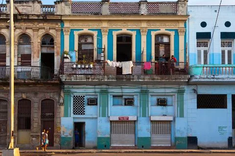 HAVANA, CUBA: Havana  street in district Serrra. Color-rich Stock Photos