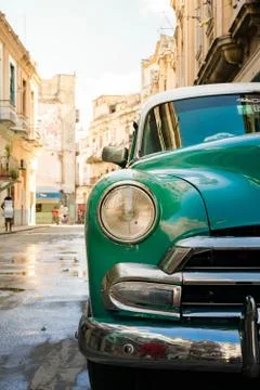 Havana, Cuba - November 2017: Turquoise Classic Old American Car Stock Photos