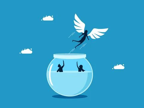 Have the ability or freedom over others. woman with angel wings freed from im Stock Illustration