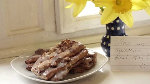 Have an Awesome First Day Note and Flowers Stock Footage 72711496